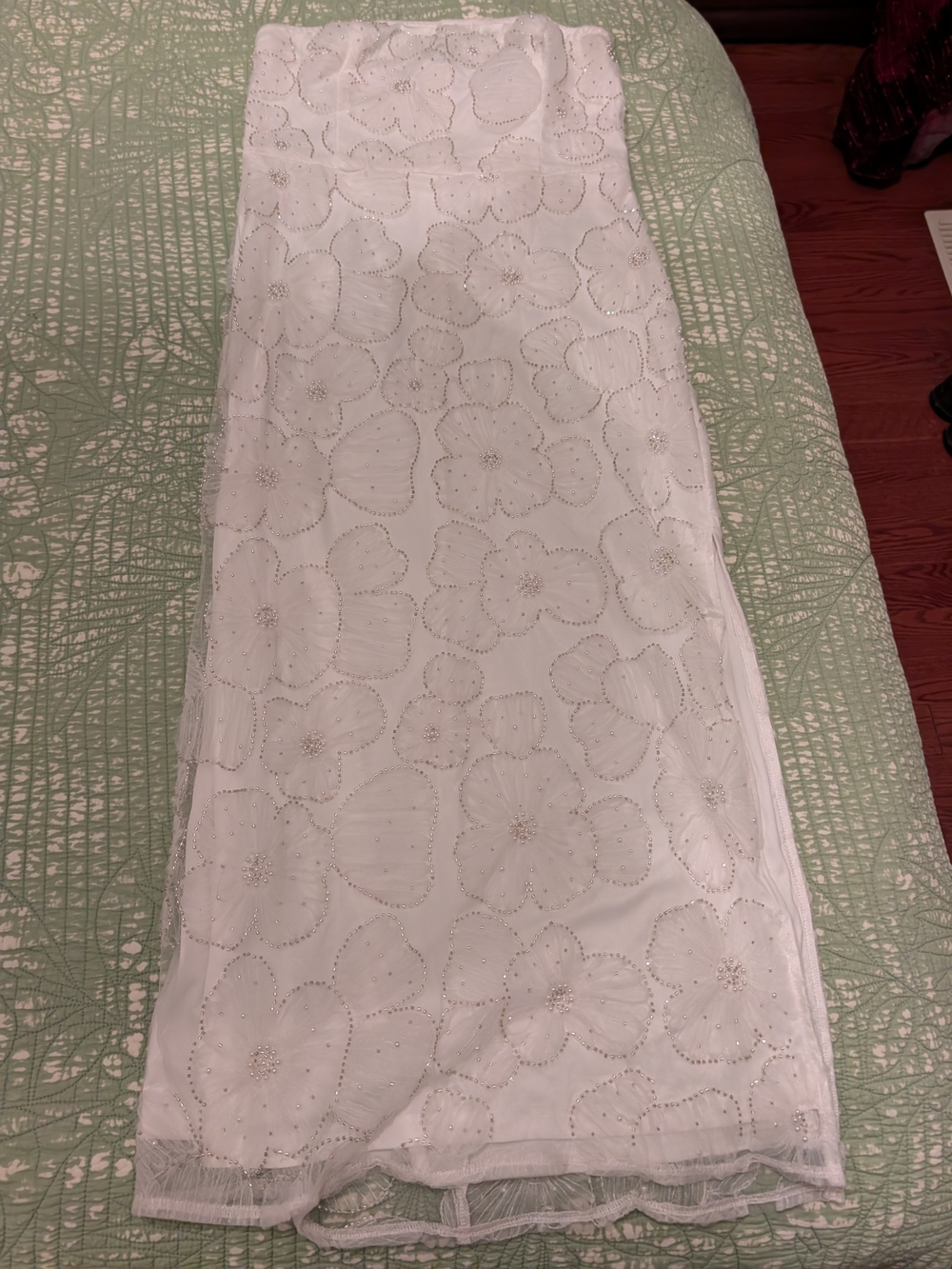 Lulu's White Tulle Beaded Strapless Midi Dress